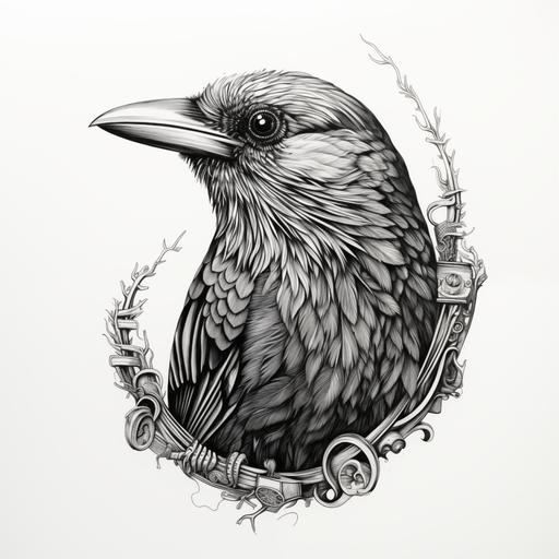 hyper detailed hand drawing of a bird cross-etching lines black and white on a white background