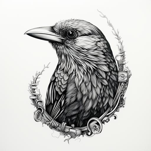 hyper detailed hand drawing of a bird cross-etching lines black and white on a white background