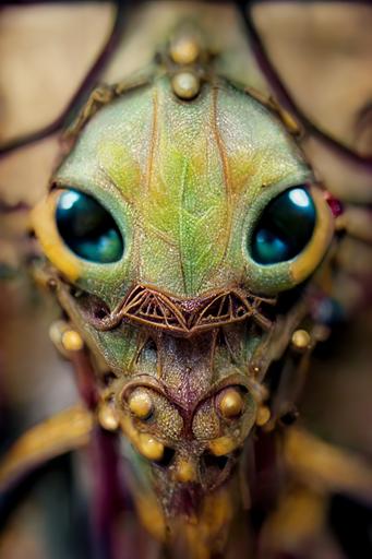 hyper-detailed macro photo of a steampunk praying mantis face --ar 2:3 --v 3 --s 5000 --q 2