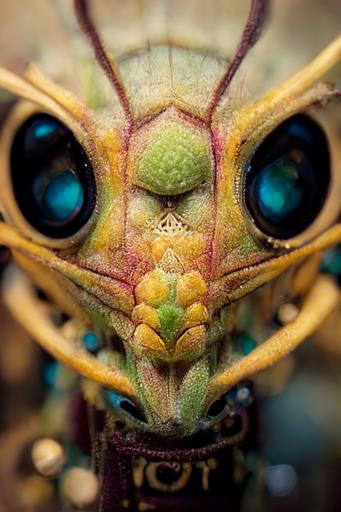 hyper-detailed macro photo of a steampunk praying mantis face --ar 2:3 --v 3 --s 5000 --q 2