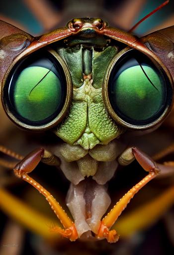 hyper-detailed macro photo of a steampunk praying mantis face --ar 2:3 --test --creative
