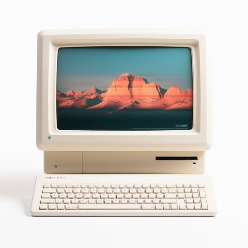hyper realistic photo of white apple desktop computer on white background