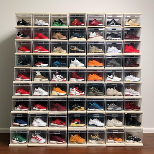 hyper realistic stack of organized shoe boxes all the same