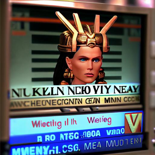 hyper-serif miniscule unical vercingetorix neo-hispano-celto-runic title text for the New York nightly news broadcast, AD 1438 television broadcast screen capture, highly realistic ultradetailed hyperempathetic neosolemn brawlpunk anchor woman 8k3d f/7.9 ISO 400 film television camera footage in the hail and brimstone and loadstone rain with infographic overlays and hyper-serif font --v 4 --upbeta --seed 1026 --v 4 --v 4