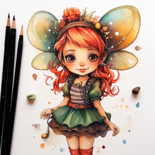 hyperchildlike illustrations of faeriegirl in thing girl poses, watercolor and line drawing, full color, full cutesy, faerietale couture, little annie adderall