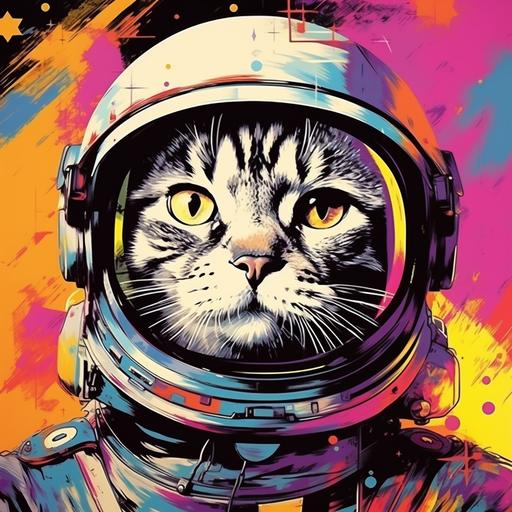 hypermaximalist watercolor modern-retro cat astronaut poster, Shepard Fairey, banksy--ar 3:5 --v 5.2