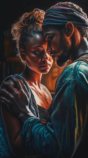 hyperrealism colorful watercolored pencil:: amazing epic beautiful couple dancing kizomba, highly detailed, dynamic, expressive, clean lines, cinematic, stunning, realistic lighting and shading , vivid, vibrant, Daguerreotype --ar 9:16 --v 5 --q 2 --s 750