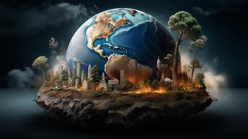 hyperrealistic show Planet Earth in Peril, giving the sense of The Urgency of Climate Change, where the clock is ticking, and our very survival hangs in the balance --ar 16:9