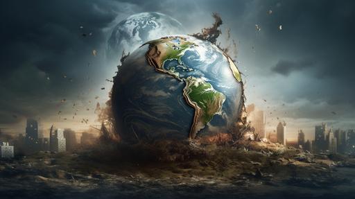 hyperrealistic show Planet Earth in Peril, giving the sense of The Urgency of Climate Change, where the clock is ticking, and our very survival hangs in the balance --ar 16:9