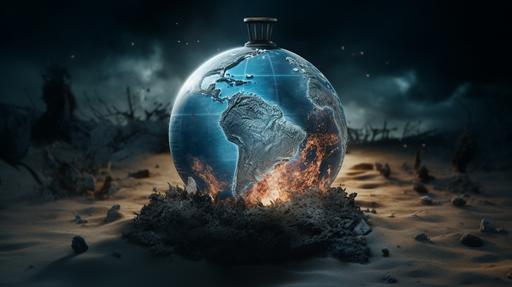 hyperrealistic show Planet Earth in Peril, giving the sense of The Urgency of Climate Change, where the clock is ticking, and our very survival hangs in the balance --ar 16:9