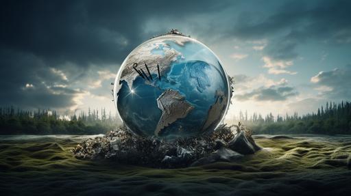 hyperrealistic show Planet Earth in Peril, giving the sense of The Urgency of Climate Change, where the clock is ticking, and our very survival hangs in the balance --ar 16:9