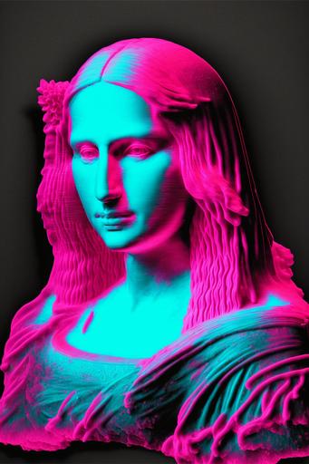 icy cold mona lisa with neon pink hair, pop art x neon style, --ar 2:3