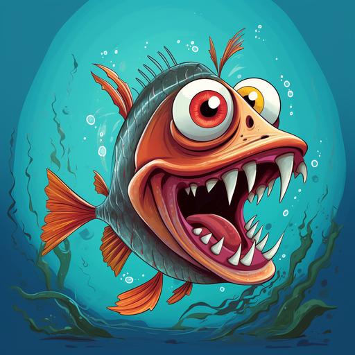 ids illustration, cartoon style, friendly fish with dirty teeth