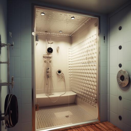 if Pirate studios made showers into functional music recording booths with a recording microphone and volume knobs