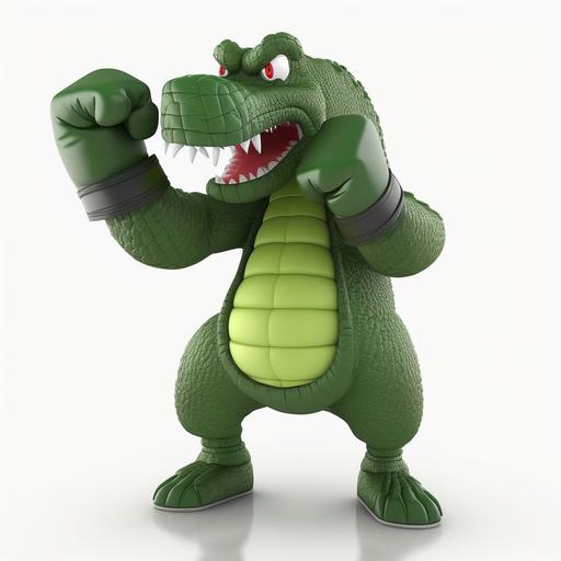 realistic cartoon alligator humanoid boxing gloves red eyes full body blank space