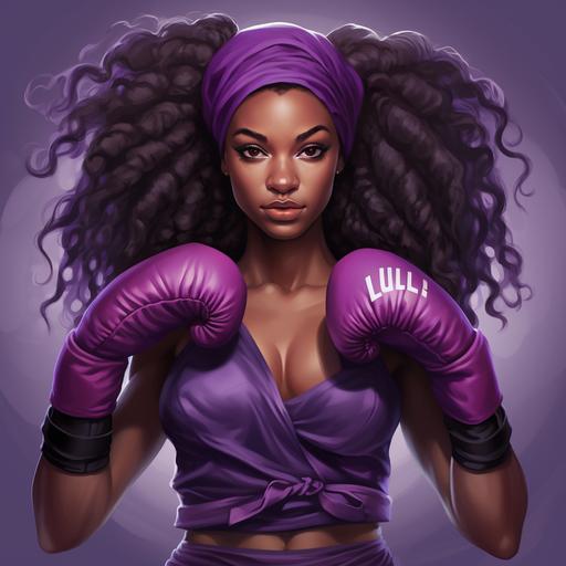 illstration black women fighting lupus with purple boxing robe and gloves on ,full body image, details