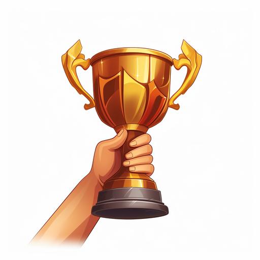 illustrartion, 3d, cartoon style - hands holding up a trophy with white background