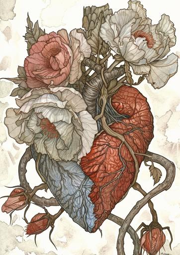 illustrated valentines heart with flowers in the style of Brian froud whimsical and beautiful --v 6.0 --ar 5:7 --sref