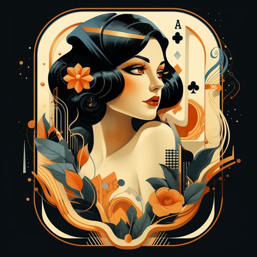 illustration and retro vibe, taki, art deco, friendly for playing cards