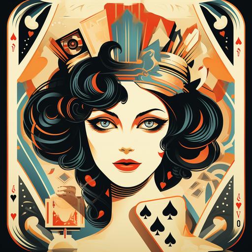 illustration and retro vibe, taki, art deco, friendly for playing cards