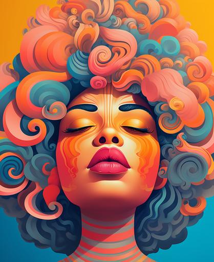 illustration, chubby face, african mystical goddess with big nose, big lips, cartoon style, thick lines, low detail, vivid color --ar 9:11