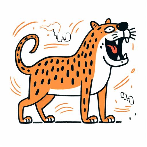 illustration graphic of cheetah showing its teeth while walking on its side, simple minimal, by Gemma Correll white background --no realistic photo details --s 750 --v 5 --q 2