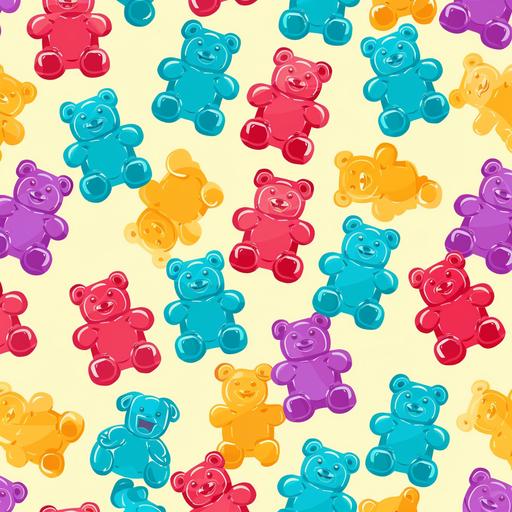 illustration gummy bears pattern, graphic illustration, bright flat colours, children's books, no shades