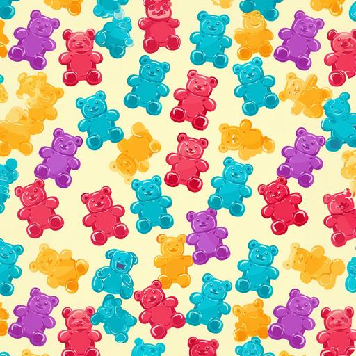 illustration gummy bears pattern, graphic illustration, bright flat colours, children's books, no shades
