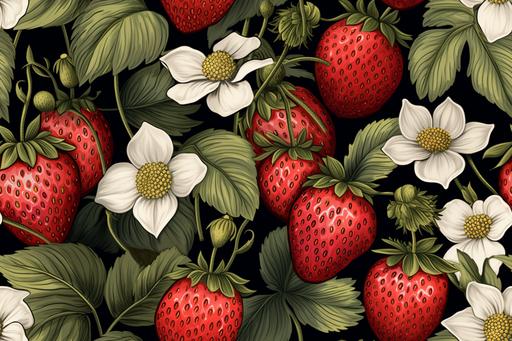 illustration, handcolored natural strawberry with strawberrys blossom --tile --ar 3:2