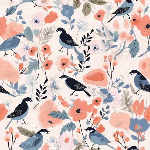 Vector illustration of a seamless floral pattern with cute birds in spring for Wedding, anniversary, birthday and party. Design for banner, poster, card, invitation and scrapbook --tile --v 5 --upbeta --upbeta