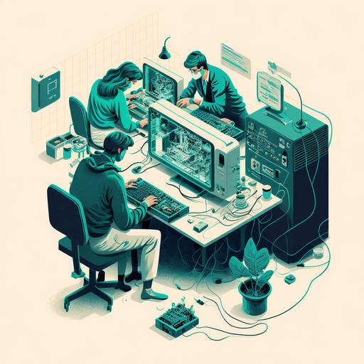 illustration, people working on a computer