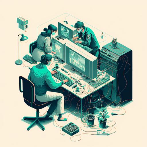 illustration, people working on a computer