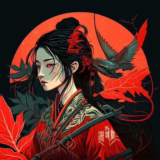 illustration,extremely bold outline,locely cool girl with Chinese traditional wear,black hair,acrylic painting,Wuxia,Kung fu ,Bamboo, dragon,pixic,ultra detailed--ar 2:3--niji