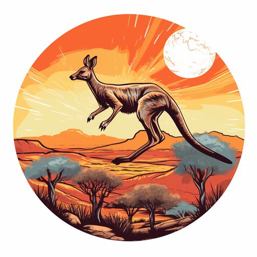 illustration,kangaroo,masculine,jumping in the Australian Outback,no colur,no shading,thick lines,outline for coluring book,jumping through circlular boder