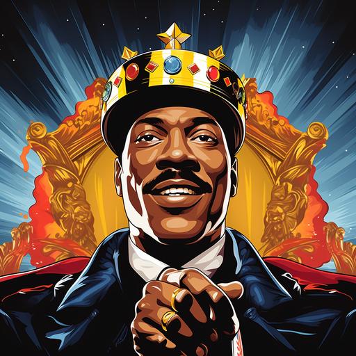 illustrative vector art poster design of eddie murphy for comedy movie coming to america with funny looking character