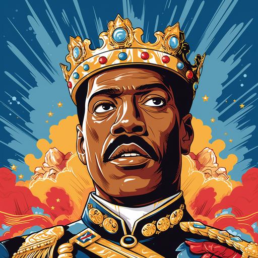 illustrative vector art poster design of eddie murphy for comedy movie coming to america with funny looking character