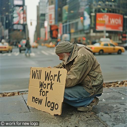 image of a person begging on the street holding a sign that says 