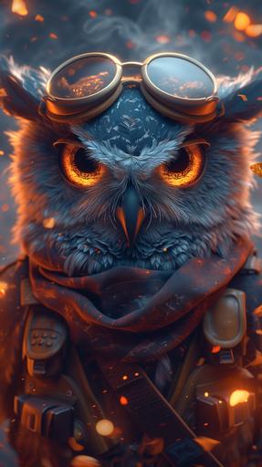 image of military dark owl ghost. Minimalist cartoon rich blender 3d style. Ultimate details, Clear focus, sharp focus, Paper Cuttings art, plane --chaos 0 --ar 9:16 --stylize 300 --v 6.0
