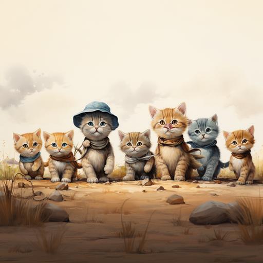happy, smiling, kittens minimalistic, lots of open whimsical style of kittens, whimsical kittens, cartoon, kittens, silly looking, kittens, interesting illustration of kittens with glasses, cowboy hats, western boots kittens in a trees, some playing with yarn, some kittens playing with other kittens wrestling having fun, happy kittens. neon colors, colorful iridescent, neon colors, blue red, yellow, brown orange burgundy, pink, white kittens having fun. Happy. Background is black 8k --s 500