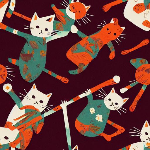 imagine A group of stick figures worshiping a cat, Hasselblad X1D II, complimentary colors, hyperdetailed, UHD, lithograph, seamless pattern --tile --chaos 89 --upbeta --upbeta --test --creative --upbeta --upbeta