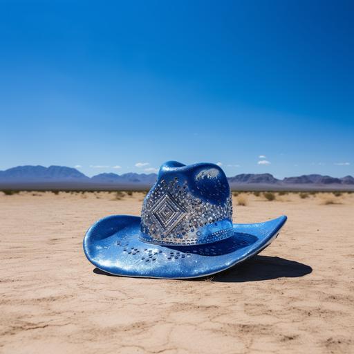 imagine a blue cowboy hat (rhinestone style) inflatable in the middle of the Nevada desert