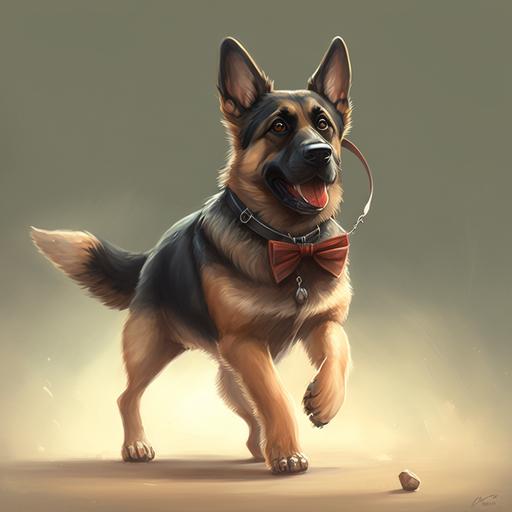 imagine a dancing german shepherd dog wearing a bow tie a pixar cartoon style