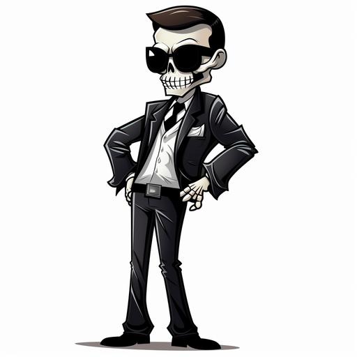 imagine a full size ghoulish cartoon figure leaning against a half wall, wearing a pair of dark sunglasses, done in a clipart style --v 5.1 --style raw