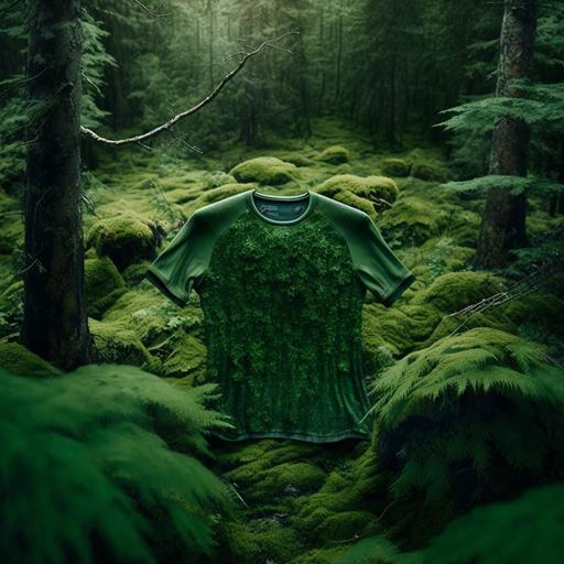 imagine a green soccer jersey in natural environnement