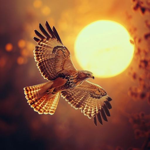 imagine a hawk, flying over the sun --v 6.0