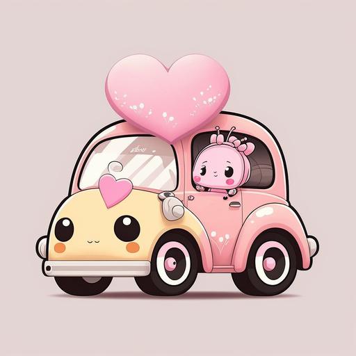 imaginechibi design cartoon valentine's day pink car with heart and bee –h 3000 –w 3000 --v 4 --v 4
