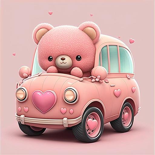 /imaginechibi design cartoon valentine's day pink car with heart and bear –h 3000 –w 3000 --v 4