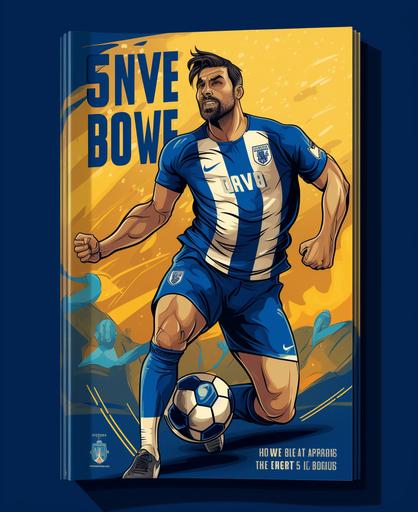 imagive covers for book about the best soccer players in history, cartoon style, blue, thick lines rectangular --ar 9:11