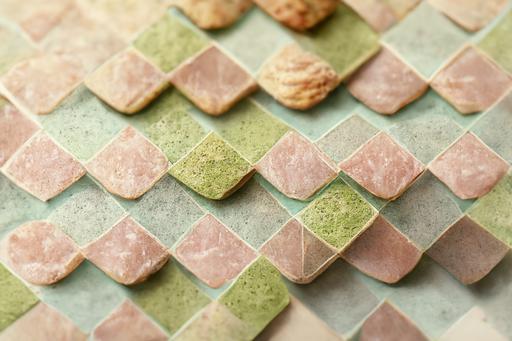 imitation kitchen tiles, 3D, beta, repeating pattern, sandstone, pastel pink, pastel pistachio green, pastel olive green, cedar coffee, wallpaper, --ar 16:10 —q 2