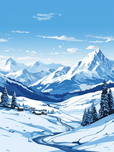 imple vector art, mountain range , montana , winter, snow, polish flork art, --ar 9:12